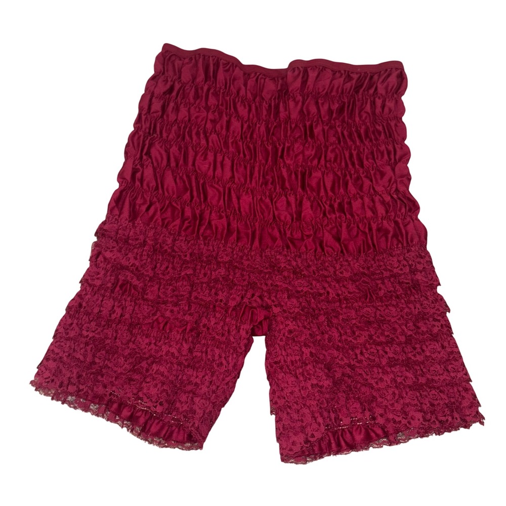 Vtg 70s Malco Modes Red Smocked Lace Ruffle Bloomers Pettipants NOS Large
